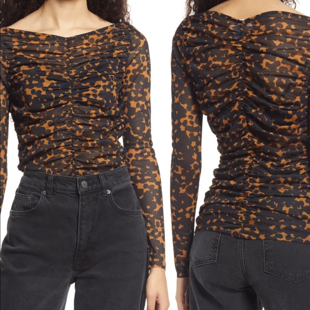 Nordstrom Christina Martinez Ruched Animal Print Top Size Small Retail $59